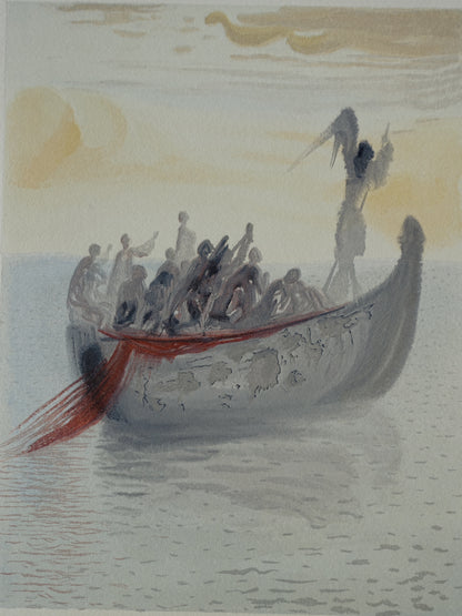 Salvador DALI : La barque du nocher - Bois gravé original