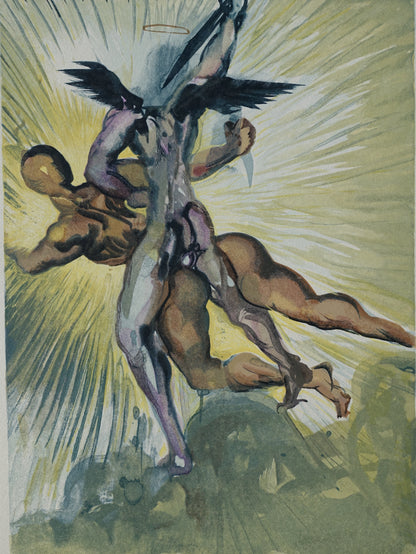 Salvador DALI : Les anges de la vallée - Bois gravé original