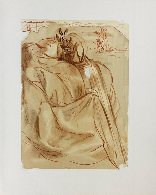 Salvador DALI : Le repentir de Dante - Bois gravé original