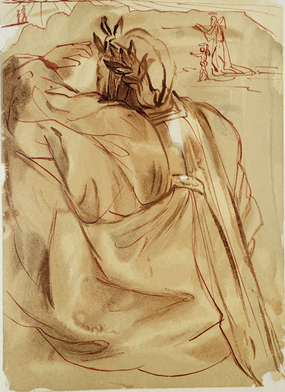 Salvador DALI : Le repentir de Dante - Bois gravé original