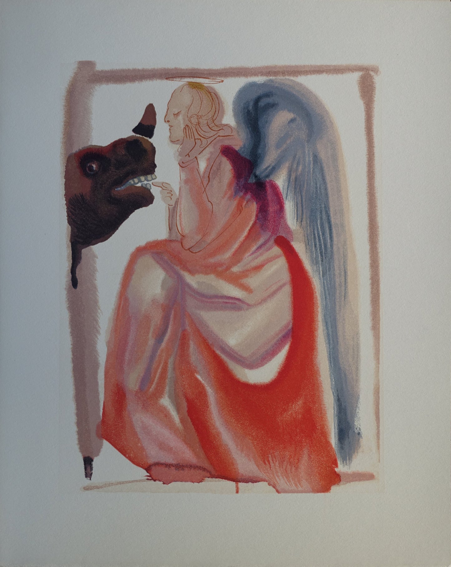 Salvador DALI : Ange et rhinocéros - Bois gravé original