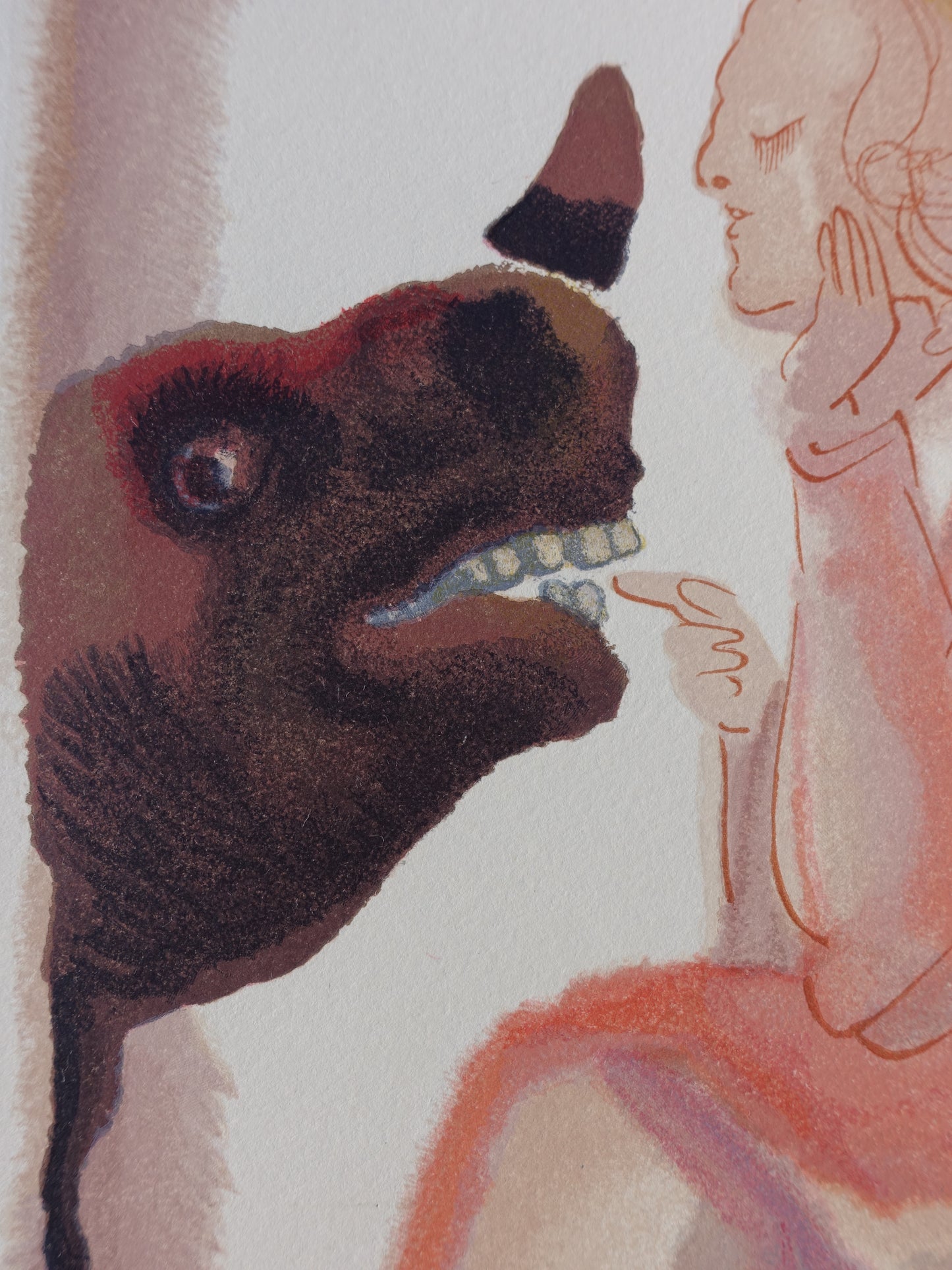Salvador DALI : Ange et rhinocéros - Bois gravé original