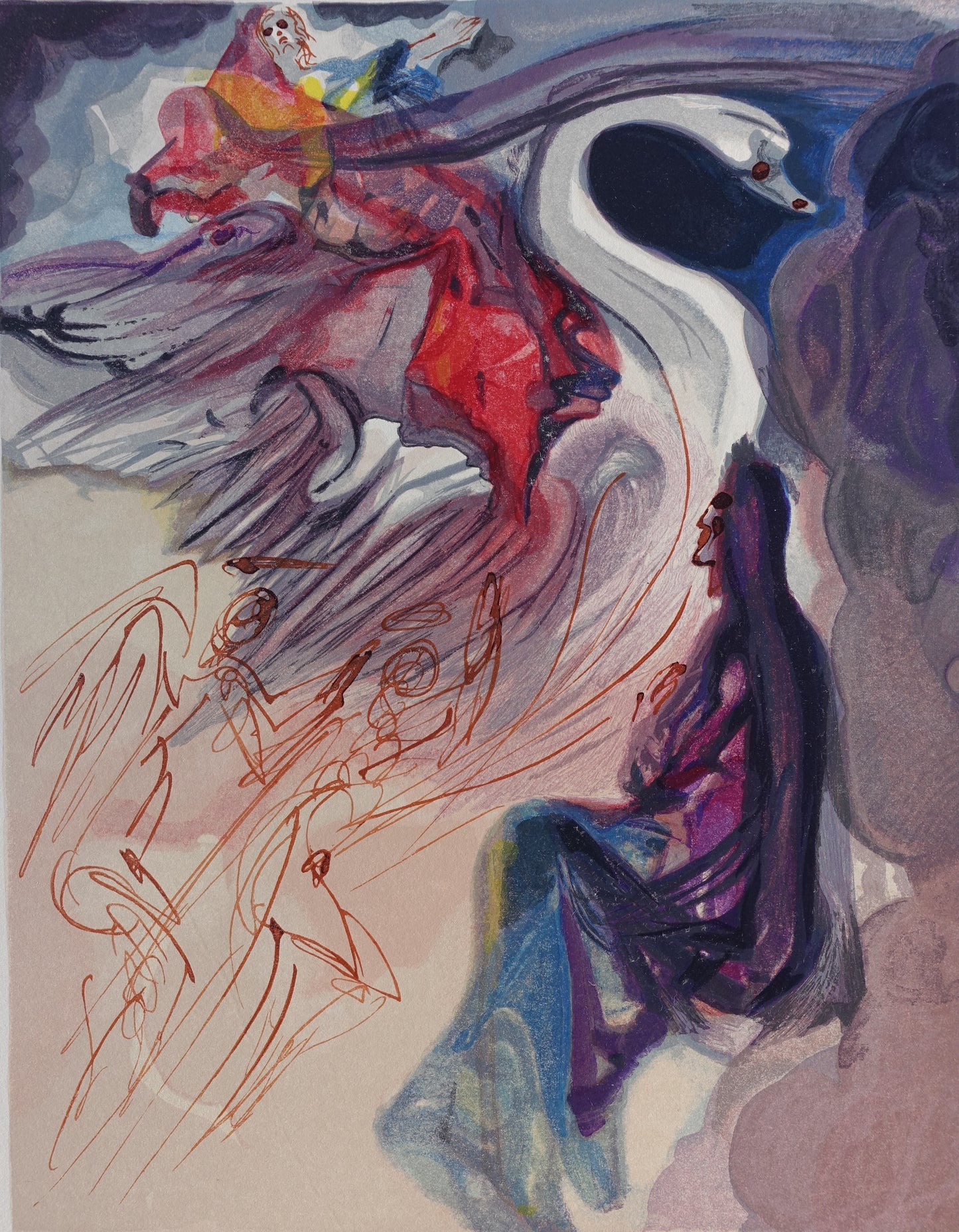 Salvador DALI : Le langage de l'oiseau - Bois gravé original