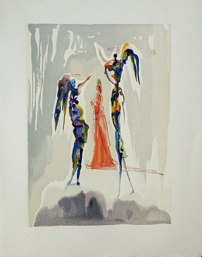 Salvador DALI : Dante et deux anges - Bois gravé original