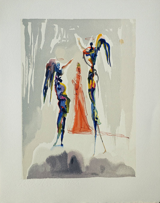 Salvador DALI : Dante et deux anges - Bois gravé original