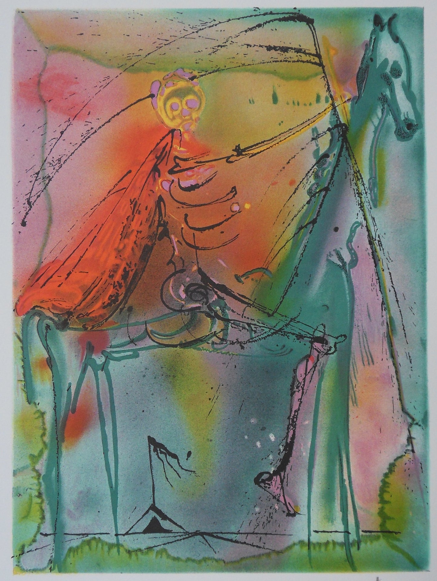 Salvador DALI : Les Chevaux - Le Cheval de la Mort, Lithographie signée