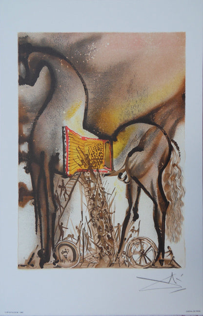 Salvador DALI : Les Chevaux - Le Cheval de Troie, Lithographie signée