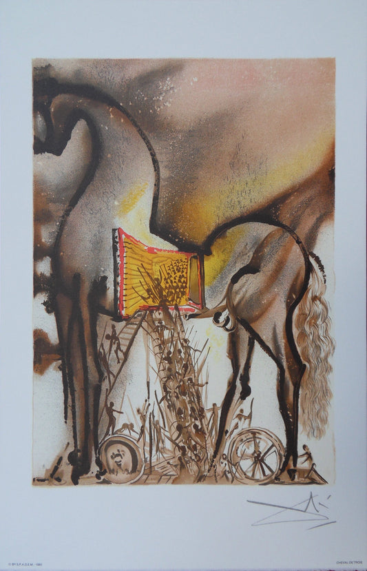 Salvador DALI : Les Chevaux - Le Cheval de Troie, Lithographie signée