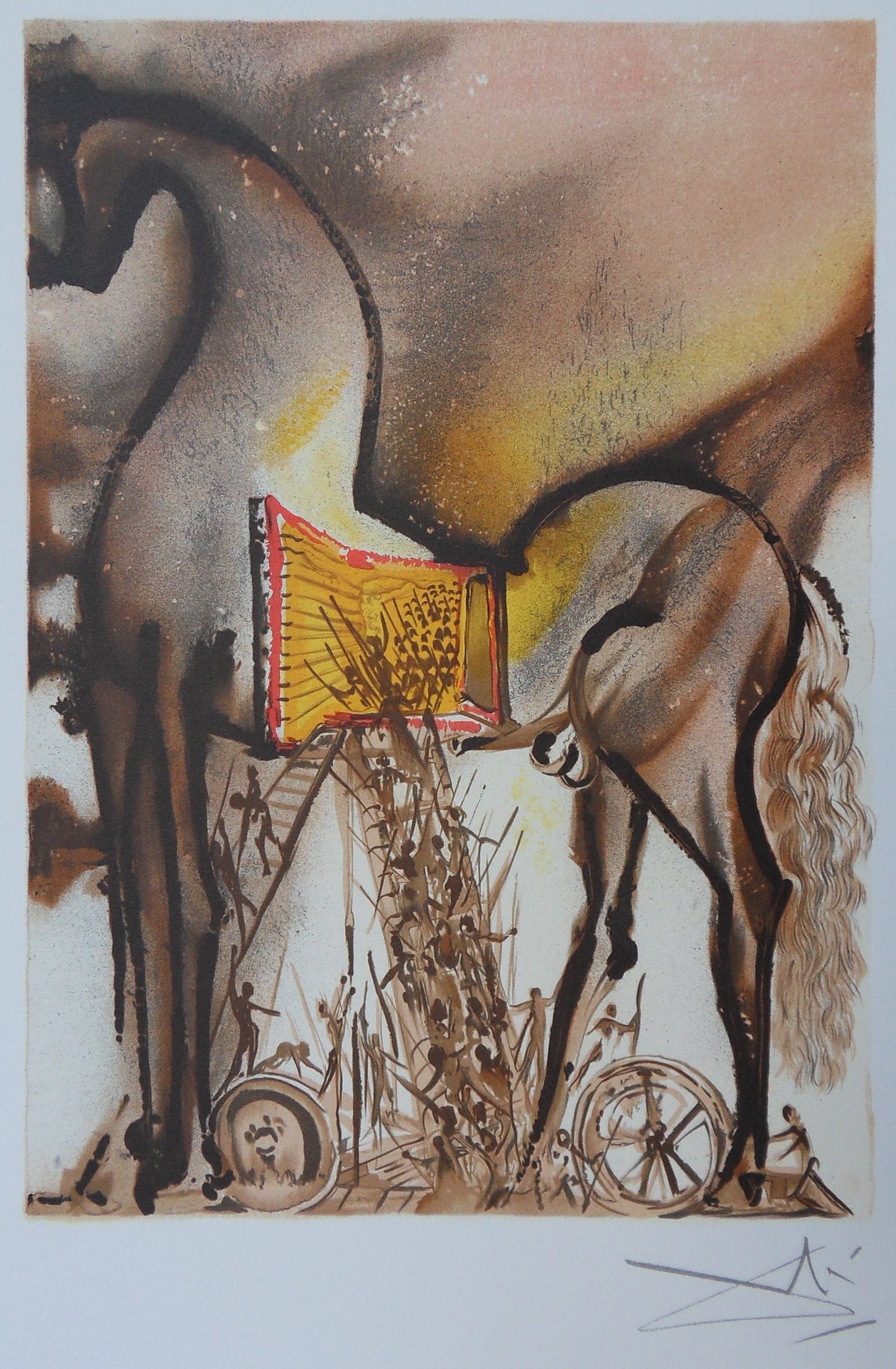 Salvador DALI : Les Chevaux - Le Cheval de Troie, Lithographie signée