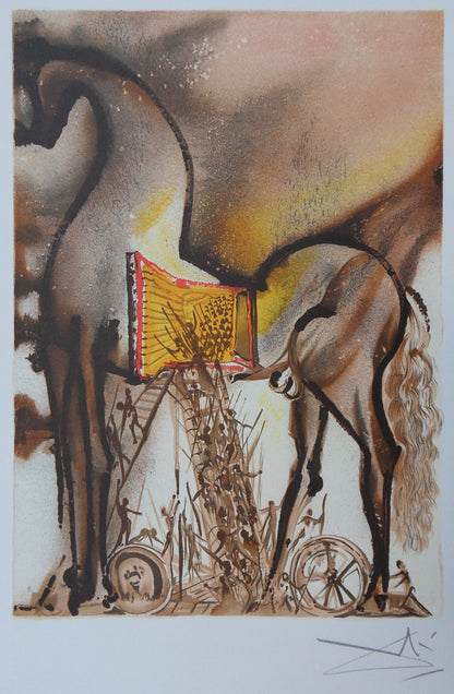 Salvador DALI : Les Chevaux - Le Cheval de Troie, Lithographie signée