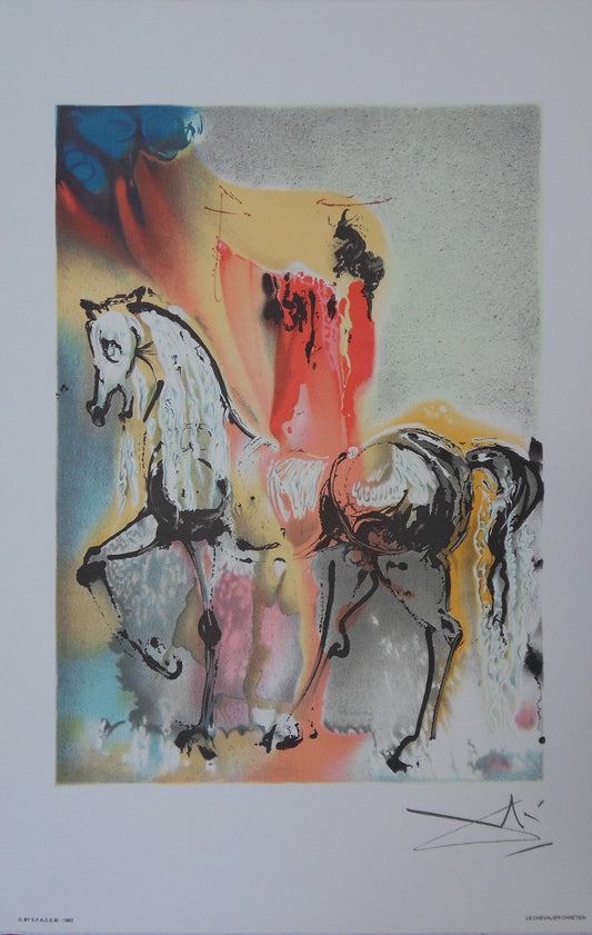 Salvador DALI : Les Chevaux - Le Chevalier Chrétien, Lithographie signée