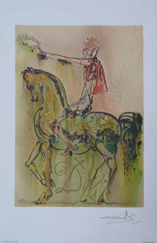 Salvador DALI : Les Chevaux - Le Chevalier Romain, Lithographie signée