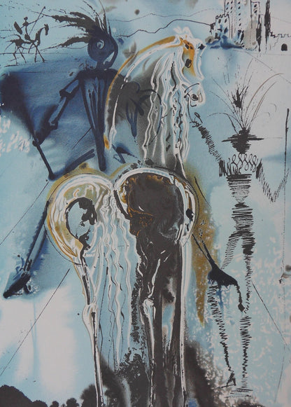 Salvador DALI : Les Chevaux - Don Quichotte, Lithographie signée