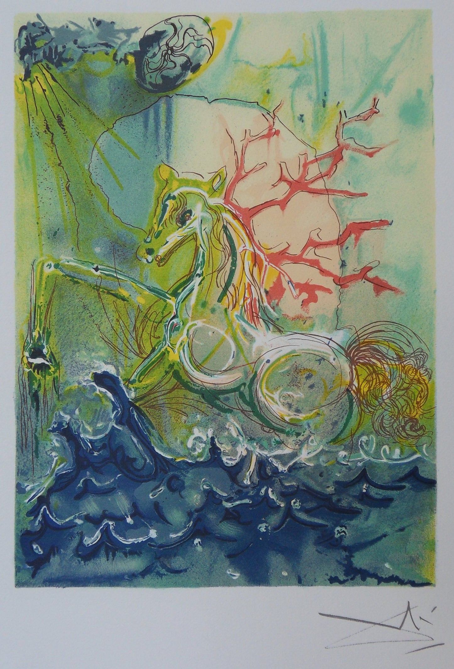 Salvador DALI : Les Chevaux - Neptune, Lithographie signée