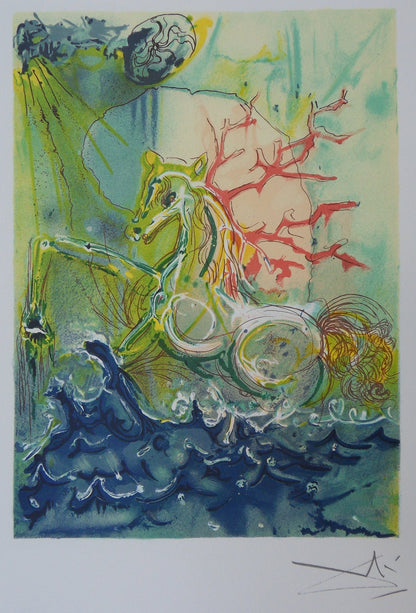 Salvador DALI : Les Chevaux - Neptune, Lithographie signée