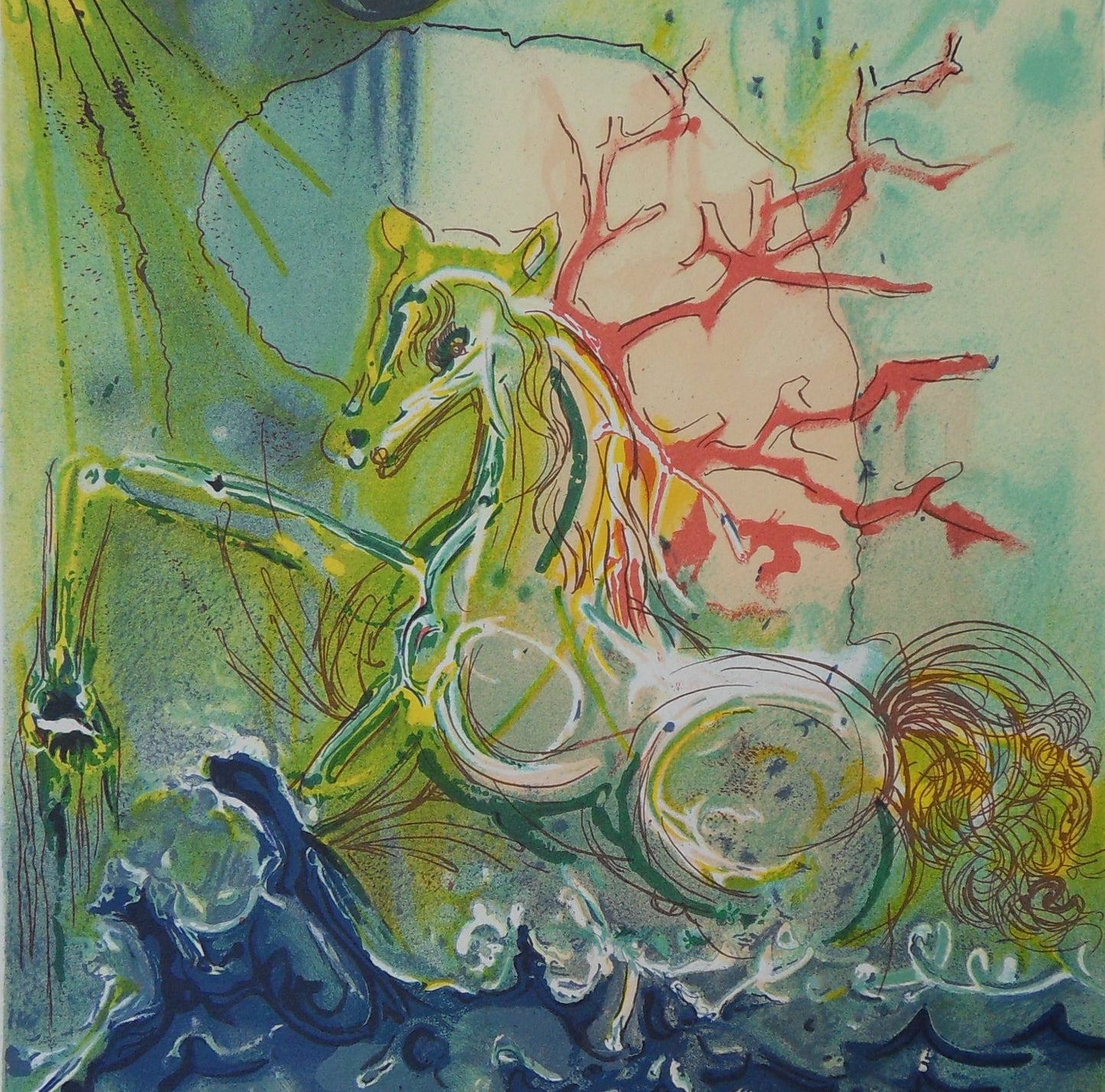Salvador DALI : Les Chevaux - Neptune, Lithographie signée