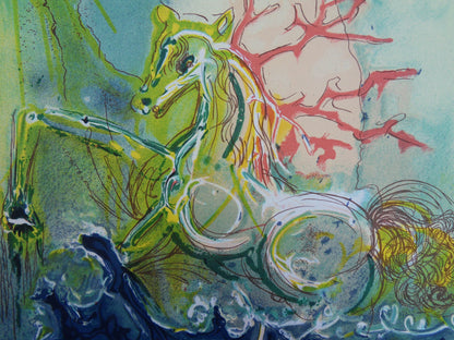 Salvador DALI : Les Chevaux - Neptune, Lithographie signée
