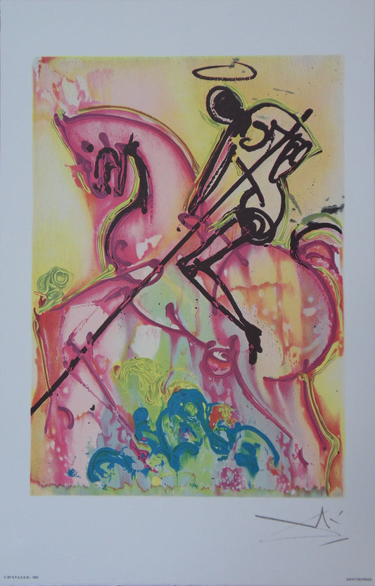 Salvador DALI : Les Chevaux - Saint-Georges, Lithographie signée