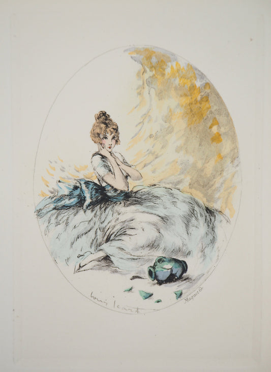 Louis ICART : Jeune femme à la cruche brisée - Gravure originale signée