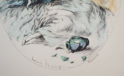 Louis ICART : Jeune femme à la cruche brisée - Gravure originale signée
