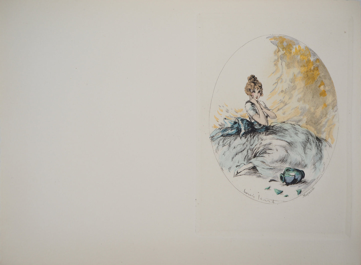 Louis ICART : Jeune femme à la cruche brisée - Gravure originale signée