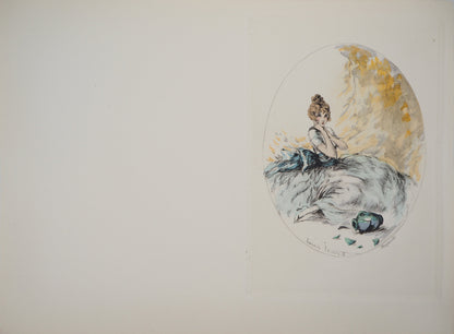 Louis ICART : Jeune femme à la cruche brisée - Gravure originale signée