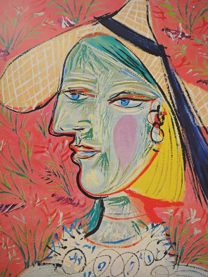 Pablo PICASSO : Femme au chapeau - Affiche originale en couleurs