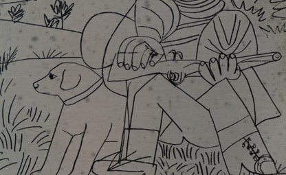 Pablo PICASSO : Le chasseur - Plaque argentée gravée