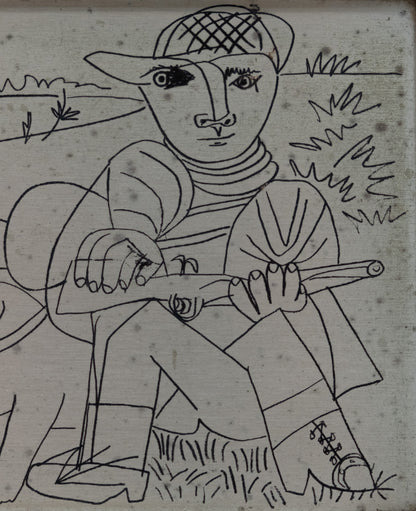 Pablo PICASSO : Le chasseur - Plaque argentée gravée