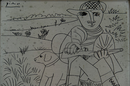 Pablo PICASSO : Le chasseur - Plaque argentée gravée