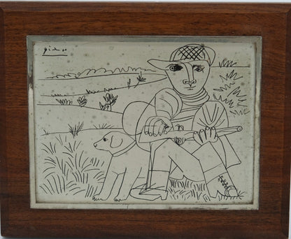 Pablo PICASSO : Le chasseur - Plaque argentée gravée