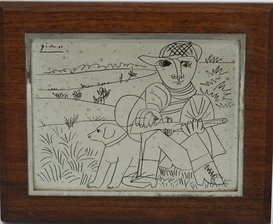 Pablo PICASSO : Le chasseur - Plaque argentée gravée