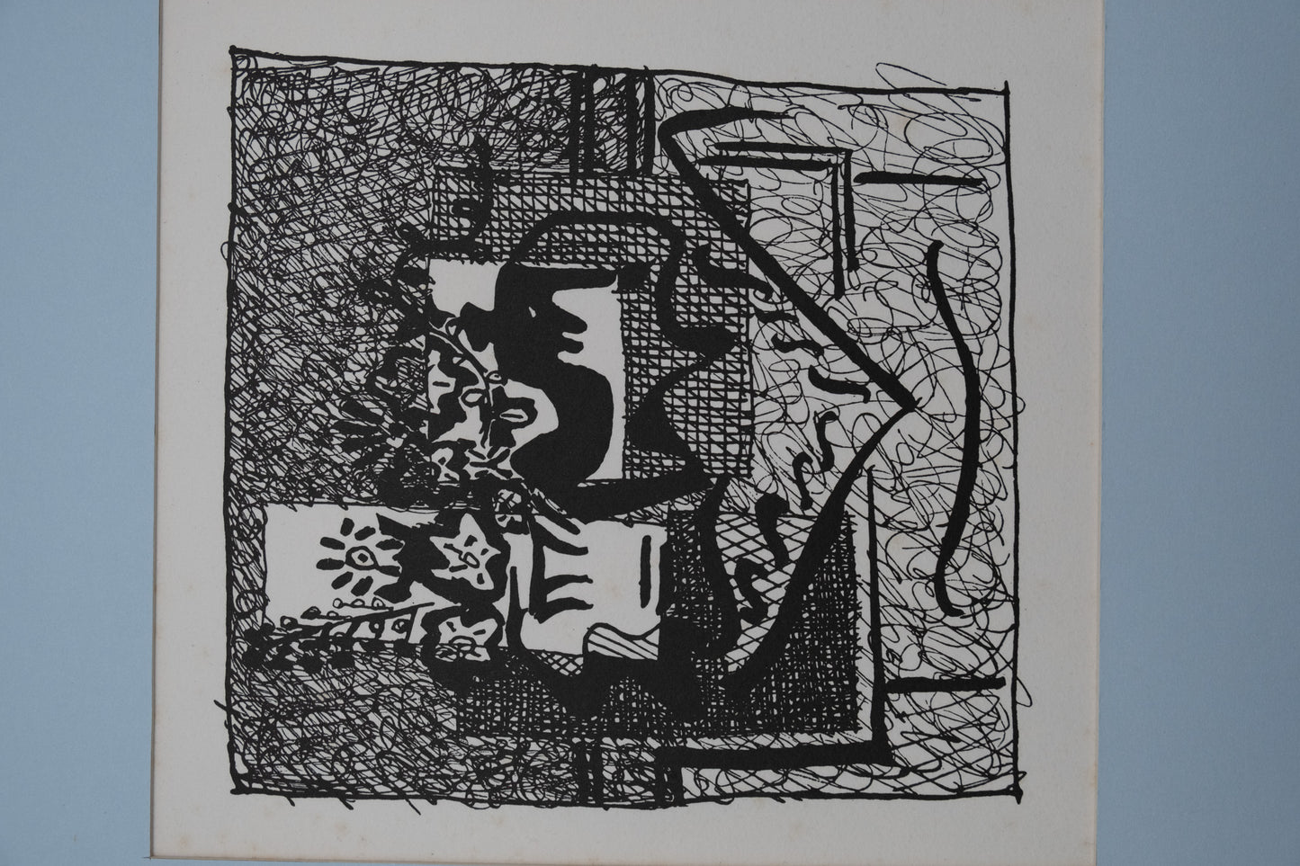 Pablo PICASSO : Nature morte au vase de fleurs - Bois gravé original