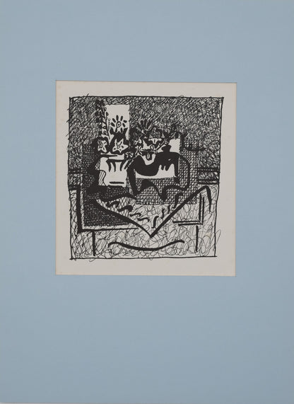Pablo PICASSO : Nature morte au vase de fleurs - Bois gravé original