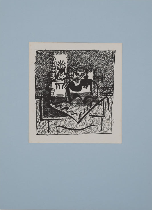 Pablo PICASSO : Nature morte au vase de fleurs - Bois gravé original