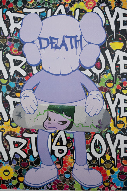 DEATH NYC : Kaws with Nara's skateboard - Sérigraphie originale signée