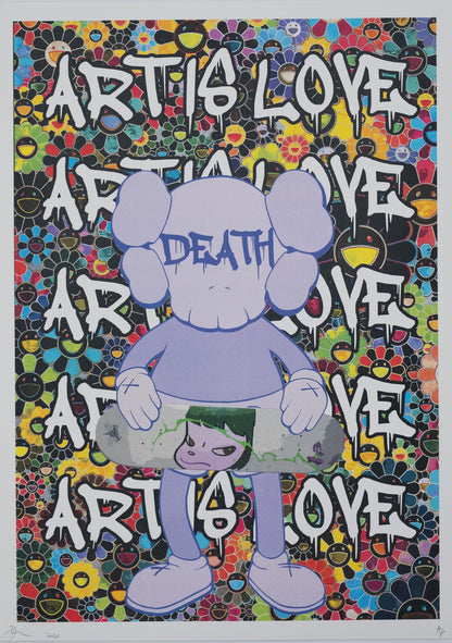 DEATH NYC : Kaws with Nara's skateboard - Sérigraphie originale signée