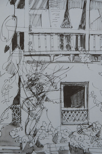 Camille HILAIRE :  Façade d'une maison - Lithographie signée