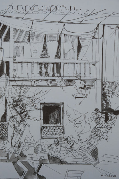 Camille HILAIRE :  Façade d'une maison - Lithographie signée