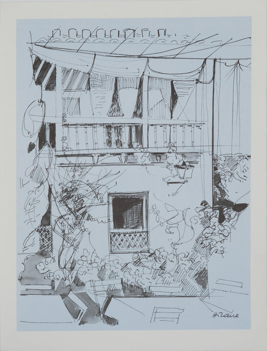 Camille HILAIRE :  Façade d'une maison - Lithographie signée