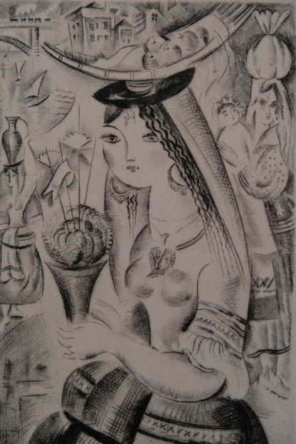 Mily POSSOZ : Etude de jeune fille portugaise - Gravure originale signée