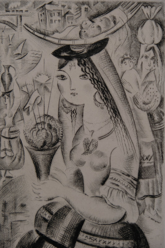 Mily POSSOZ : Etude de jeune fille portugaise - Gravure originale signée