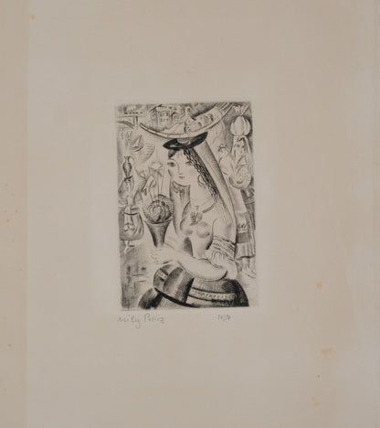 Mily POSSOZ : Etude de jeune fille portugaise - Gravure originale signée