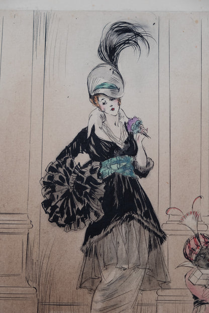 Louis ICART : Élégante - Aquarelle originale signée