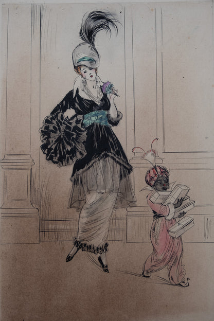 Louis ICART : Élégante - Aquarelle originale signée