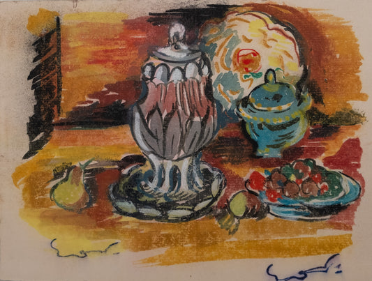 Emile OTHON FRIESZ : Nature morte au confiturier - Gouache signée
