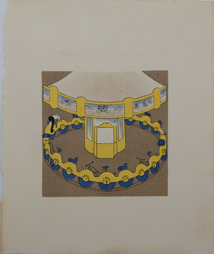 Lucien BOUCHER : Le manège à vélos - Lithographie originale