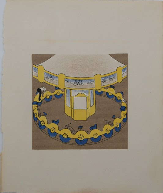 Lucien BOUCHER : Le manège à vélos - Lithographie originale