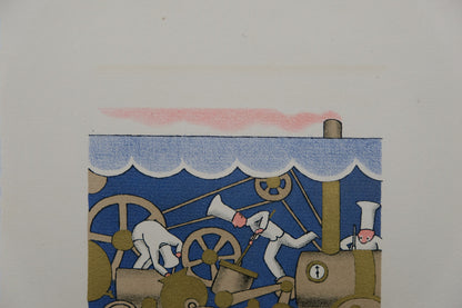 Lucien BOUCHER : Le train à vapeur - Lithographie originale