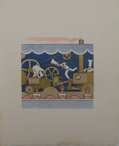 Lucien BOUCHER : Le train à vapeur - Lithographie originale